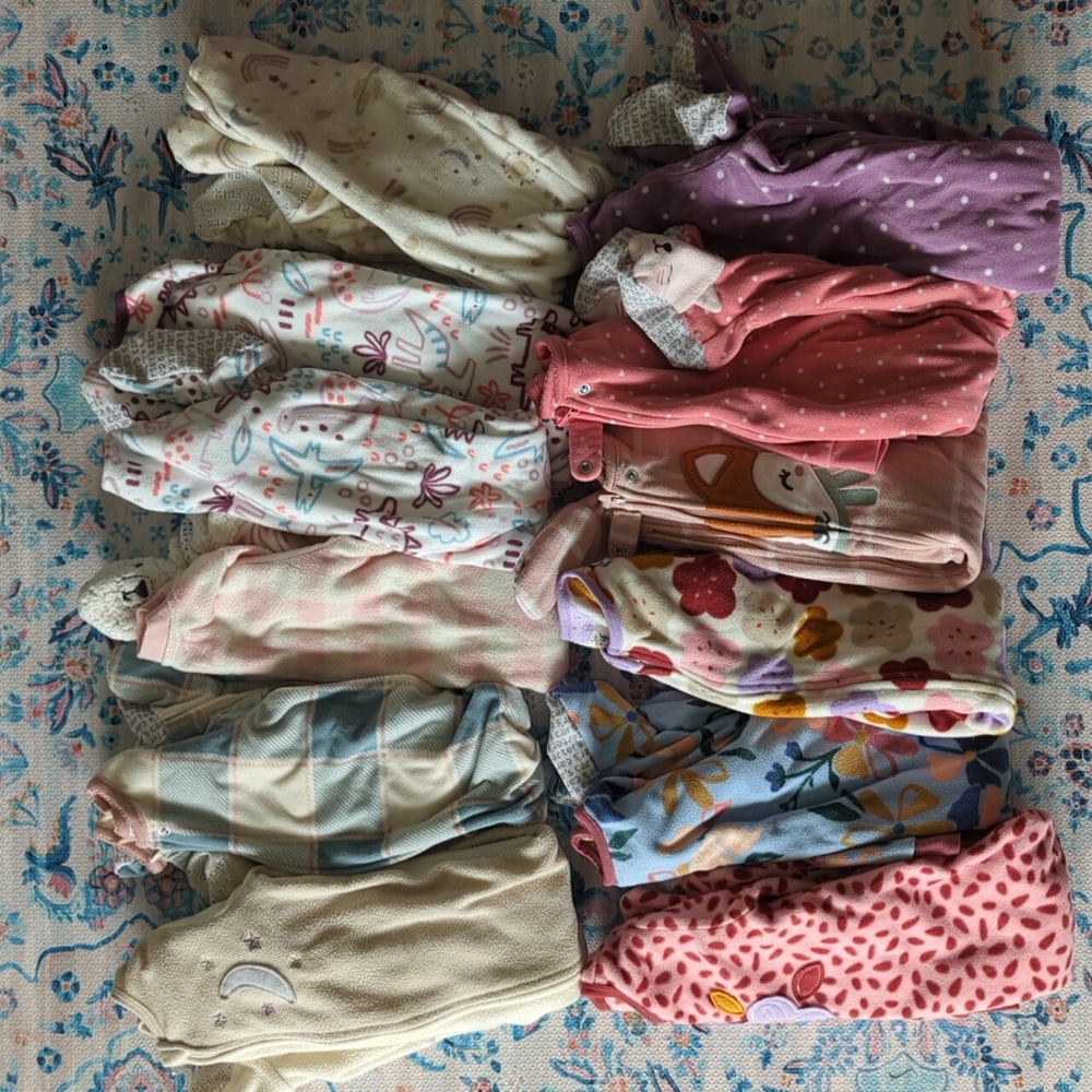 12-18M fleece zippered footie pajamas lot of 12